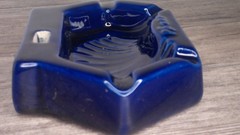 vintage Pfizer advertising ccolbalt blue ash tray Hexagonal sea shell design