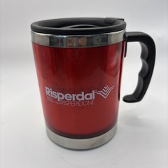 2 Risperdal Pharmaceutical Drug Rep Red Insulated Travel Coffee Mugs W/Lids NEW