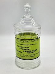 Vintage Glass Apothecary Jar With Lid Army Navy Liniment Medicine Remedy 1970’s