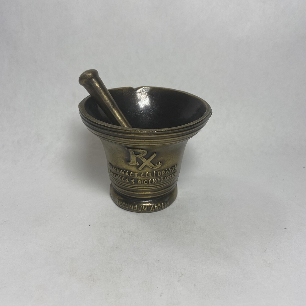 Vintage Bronze Brass Mortar & Pestle SCHERING 1976 Apothecary Chemist Miniature