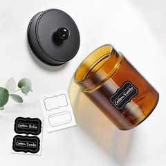 Amolliar Amber Glass Qtip Holder, Apothecary Jars with Matte Black Metal Lid …