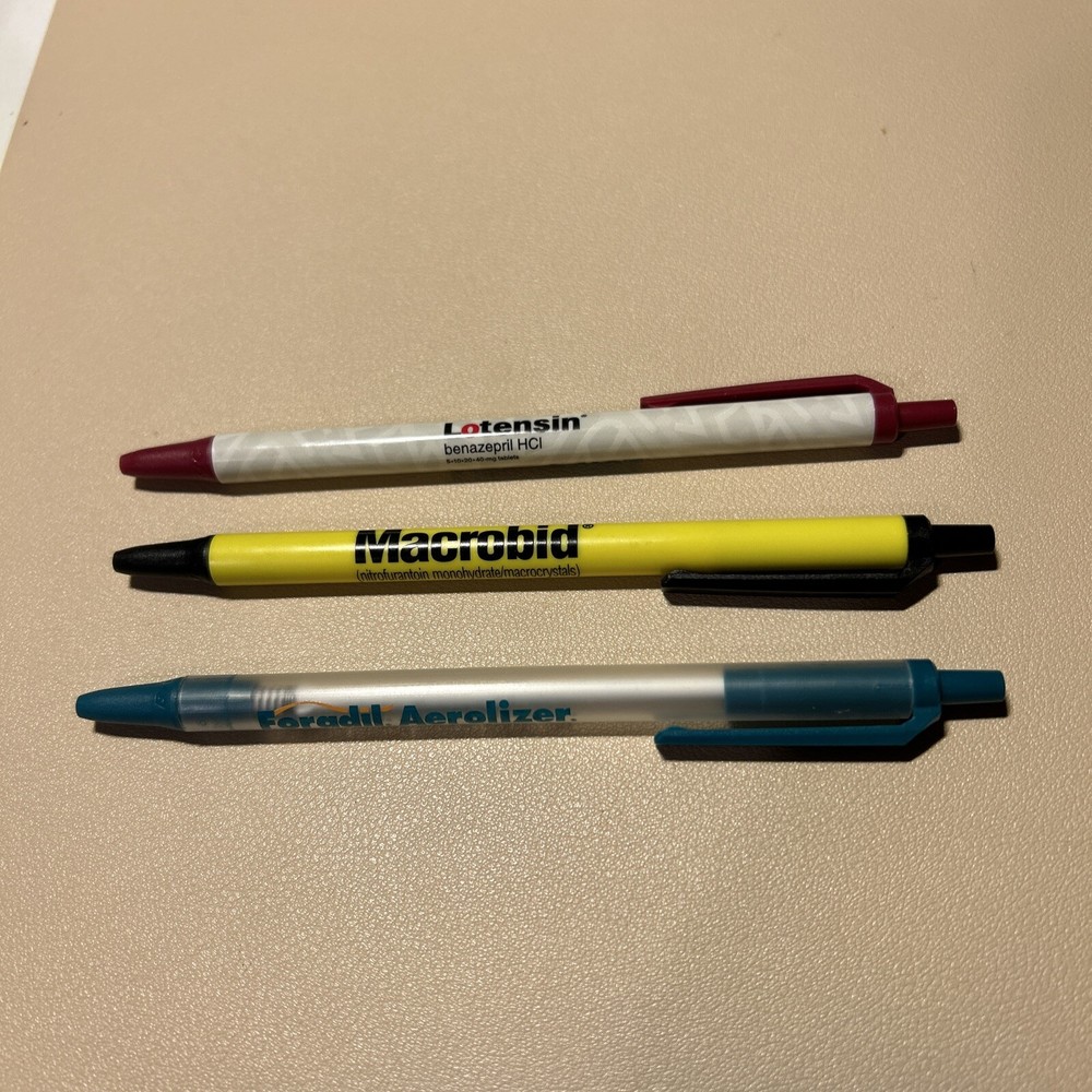 pharmaceutical drug rep pens lot Of 3 Lotensin, Macrobid, and Toradol