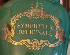 VTG Eli Lilly Ceramic Green Gold Trim Apothecary Jar-Symphytum Officinale #5-179