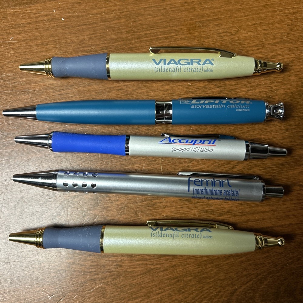 Rare Viagra Gold Blue Lipitor More! Drug Rep Pen Ballpoint Heavy Metal Lot of 5