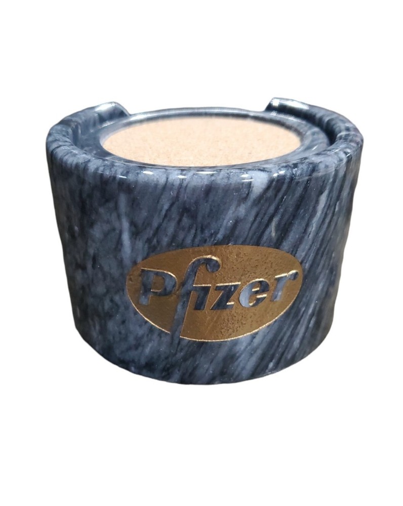 Pfizer Promotional Advertising Marble Coaster Set Of 6 W/ Caddy & Felt
