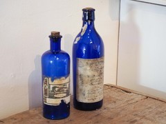 Antique Victorian Blue Bottle with Stopper and Original Label -Sold Individually
