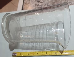 Vintage Apothecary Embossed Footed Measuring Heavy Glass Cup w/ Spout – 16 Oz.