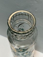 ViNTaGe MiD CeNTuRy GLaSs 11″ Apothecary Jar ReTRo AQuA BLuE & GoLD FLYING BIRDS