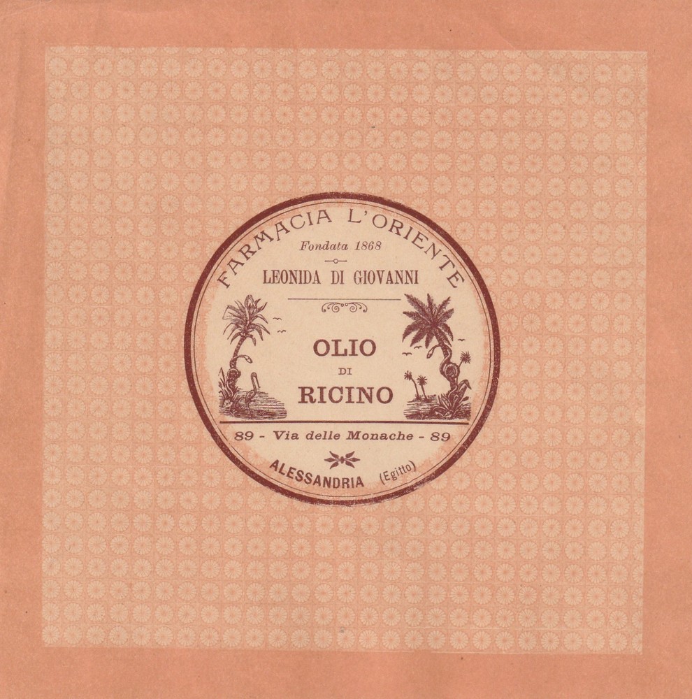 EGYPT-ITALY old Rare Label Sticker FARMACIA L’ORIENTE Italian Pharmacy 1920s