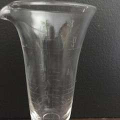 1940’s Mortar Pestle Clear Glass Beaker Apothecary Etched Footed Spout Mixology