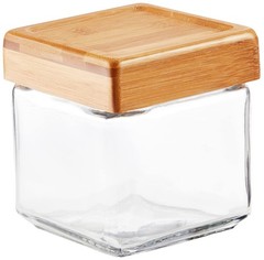 Anchor Hocking 1-Quart Stackable Jars with Bamboo Lids, Set of 4, Clear Glass –