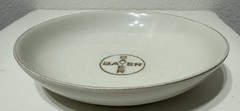 Vtg Bayer Haus Pharmacy Advertisement Promo Porcelain Dish Gold Cross Logo 1952