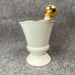 Owens Illinois RX Porcelain Pharmacy Mortar Pestle White Gold Apothecary Vtg