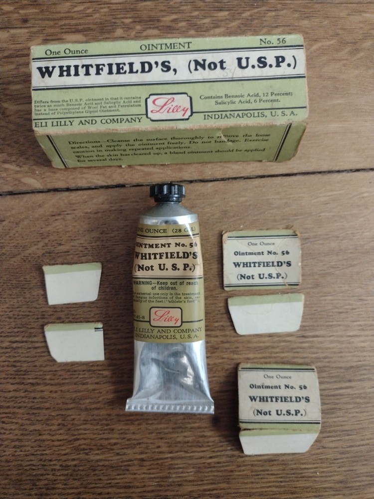 VINTAGE ELI LILLY PHARMACEUTICAL WHITFIELDS OINTMENT NO 56 BOX AND TUBE
