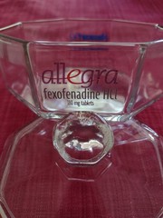 Vintage Allegra & Nasacort AQ Glass Candy Dish Pharma Rep Swag Promo 5″ w/cover