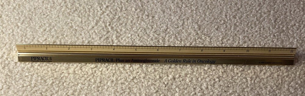 Vintage 1986 Pipracil 12” Metal 3 Sided Ruler Drug Rep. Advertising Medical