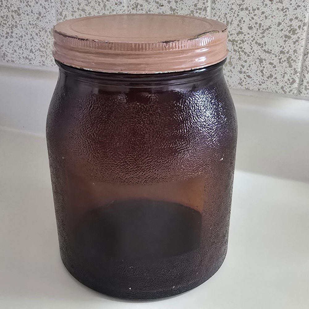 Antique Pharmacy Apothecary Wide Mouth Amber Brown Glass Gallon Jar & Lid RARE