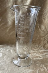 Vintage ETCHED GLASS FOOTED 16 oz 500 cc graduated chemistry BEAKER APOTHECARY