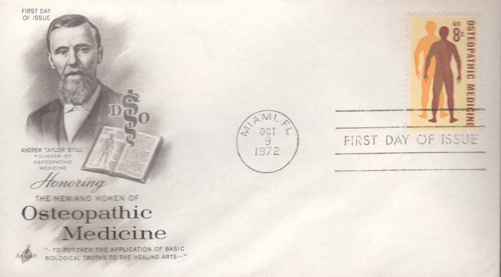 1972 First Day Cover – honoring Osteopathic Medicine – Art Craft