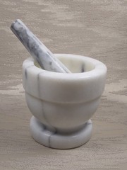 Marble Mortar & Pestle Set White w/ Grey Vein 4″x4.25″ Stone Spice Herb Grinder