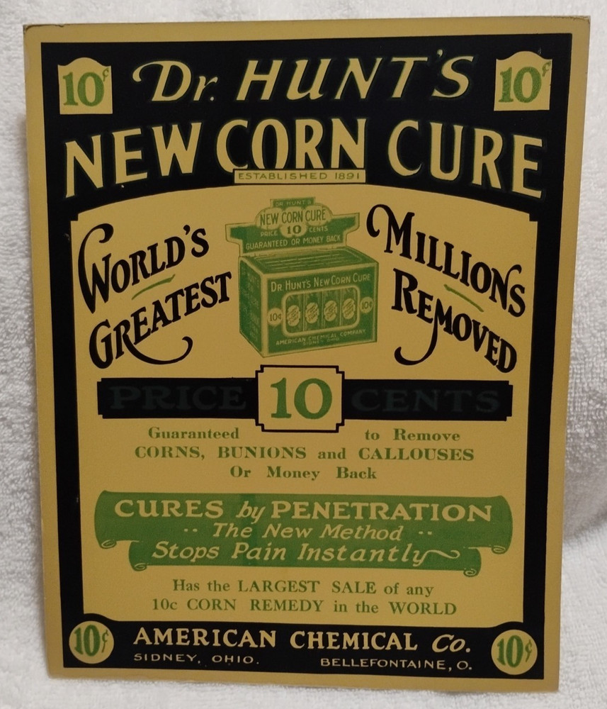 Dr Hunt’s New Corn Cure Vtg Poster American Chemical Co Sidney Bellefontaine Oh