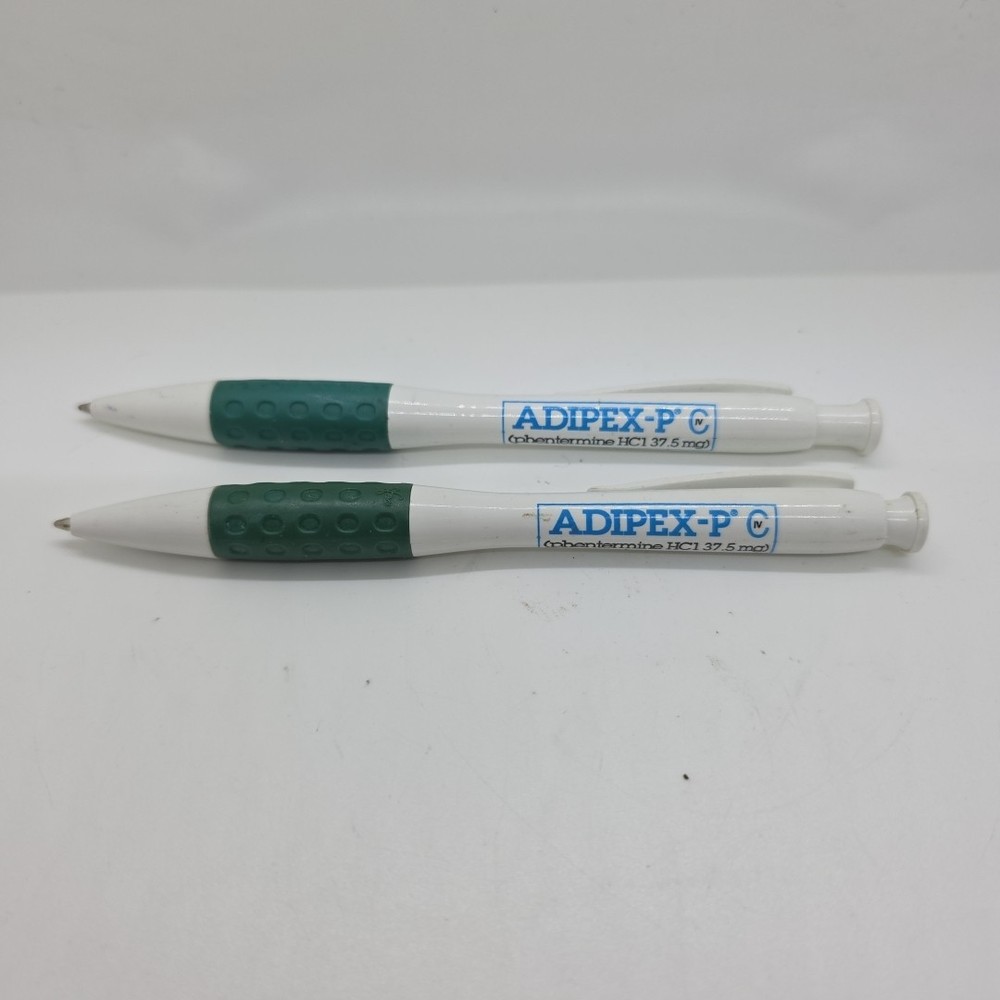 Lot of 2 Adipex-P Promotional Pens – White/Green Collector Advertising Pens