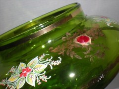 12″ Green Apothecary Jar Canister Circus Tent Lid Vtg Hand Blown Xmas Poinsettia