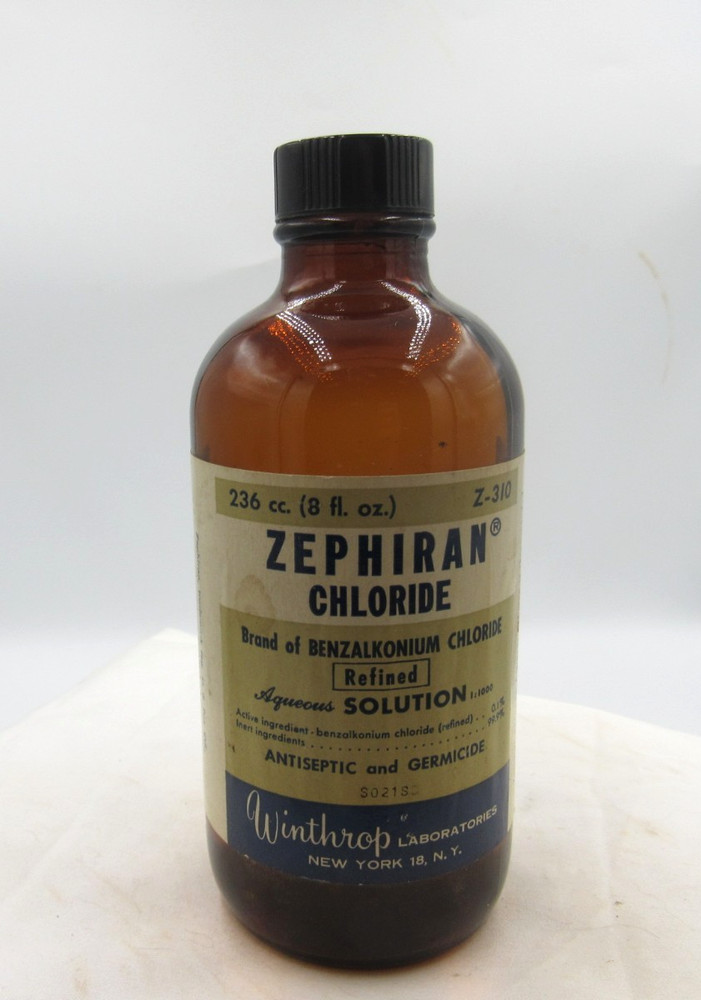 1950’s Winthrop Laboratories New York, NY Zephiran 5 1/2 inch tall Amber Bottle