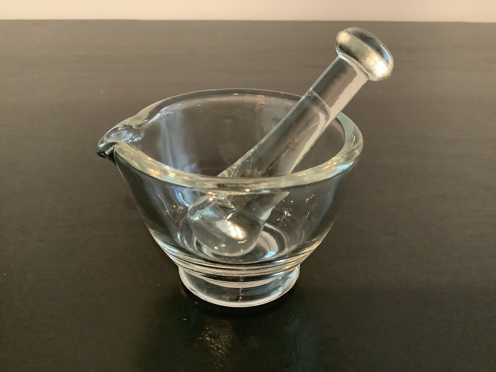 Mortar & Pestle Apothecary Laboratory Clear Glass Made In USA Vintage Pharmacist
