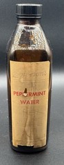 Vtg Amber Glass Apothecary Medicine Bottle Peppermint Water with Label