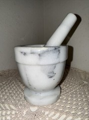 Vintage 1960’s White Italian Marble Mortar And Pestle 3+ Pounds 4-1/8” H x 4” W
