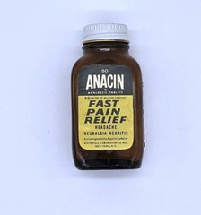 RARE VTG 1950s 1960s ANACIN WHITEHALL ASPIRIN BOTTLE – GOOD CONDITION