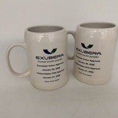 2 Exubera Coffee Cups 2006 Pharmaceutical Collectible Drug Rep Discontinued