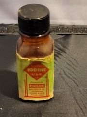 Walgreen Co IODINE TINCTURE Vintage Empty Bottle Original Skull Cross Bones