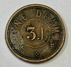 P. Rogers & Co. One Dram 3j Apothecary Chemist Brass Weight Token circa 1850’s