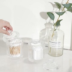 2 Pack Qtip Holder Glass Apothecary Jars with Lids Bathroom Accessories Vanit…