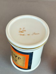 Vintage French Porcelain 7 ½” CIRE JAUNE (Yellow Wax) Apothecary Jar by D.T.