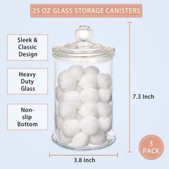3 Pack Glass Apothecary Jars with Lids, 25oz Clear Bathroom Accessories Canis…