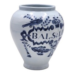 Vintage Italy Italian Apothecary Drug Tobacco Jar Vase Blue White Bals Loca