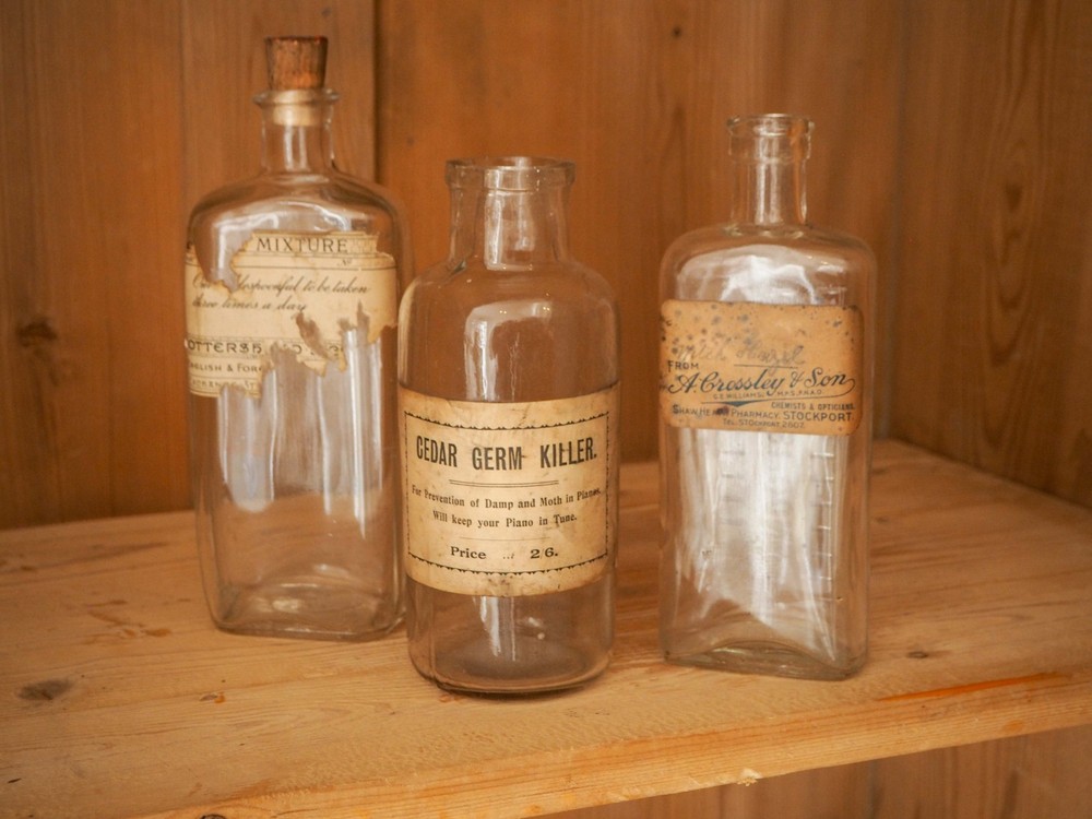 Trio of Vintage / Antique English Apothecary Chemist Bottles (Sold Individually)