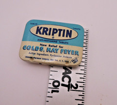 Vintage Kriptin Anti-Histamine Tablets Sm Metal Tin Whitehall Pharmaceutical NY
