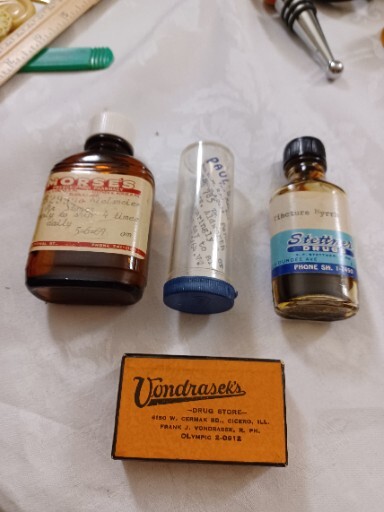 Lot of 4 Pharmacy Prescription Containers/Bottles – 1950’s – 1960’s Illinois