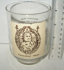 Rare vtg Paracelsus‘ Head 4″ Glass Tumbler early American Pharmacy sign art