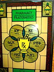 VINTAGE PHARMACY SCHERING FRATERNITY STAINED GLASS LOOK PANEL!