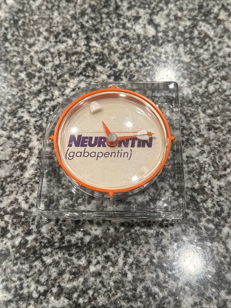 Vintage Drug Pharma Neurontin Purple Desk Clock Tested Works No Battery Cover