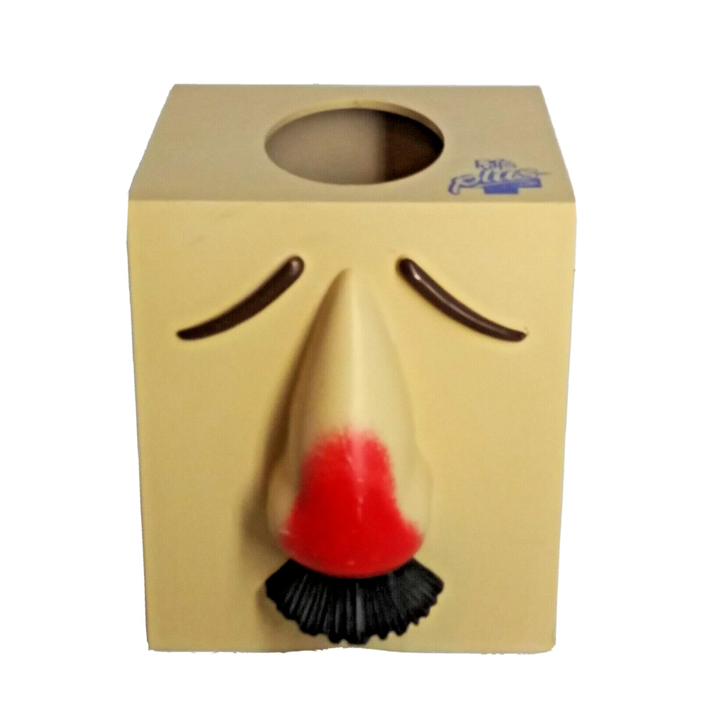 Vtg 1987 Entex LA Puffs Plus Tissue Box Cover Holder Cube Funny Nose Mustache