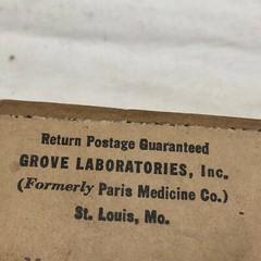 Vintage Medical Bottle Grove Laboratories St Louis MO. Original Box Directions