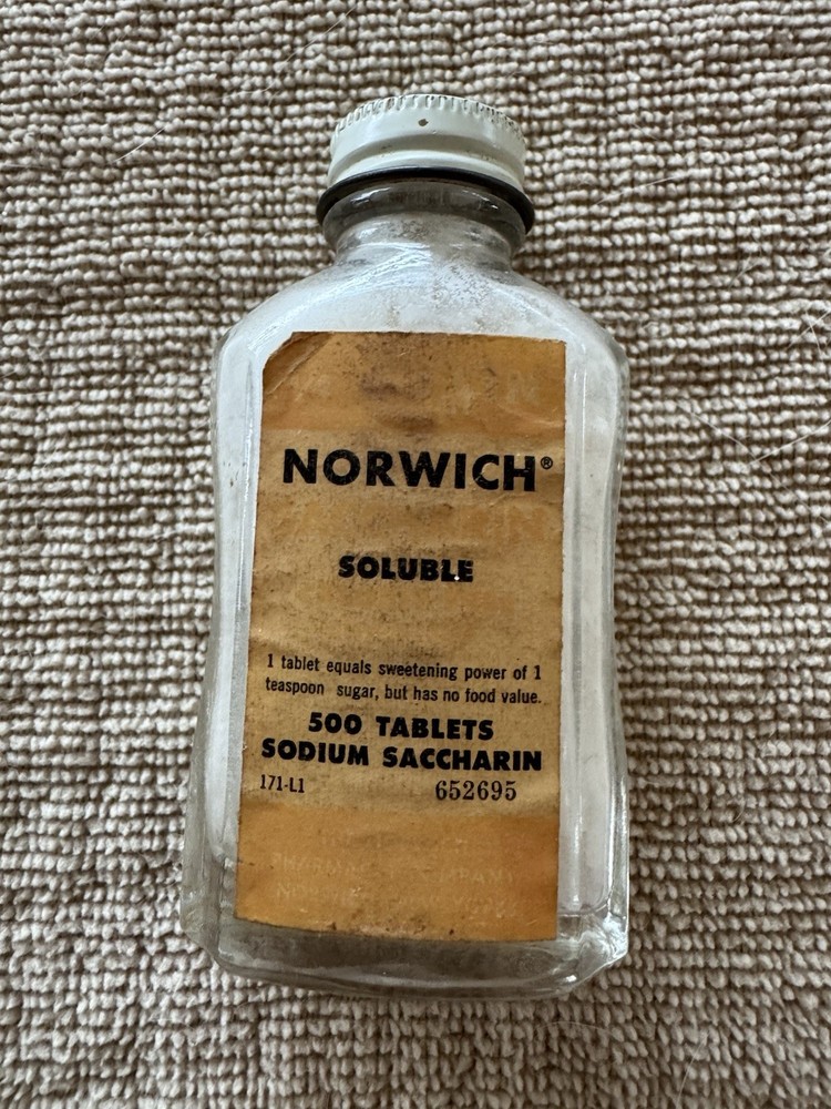 Vintage Norwich Sodium Saccharin Tablets Bottle Mid-Century Sugar Substitute