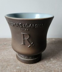 Schering Pharmaceutical Coricidin Promotional Brown Ceramic Mortal Wood Pestal