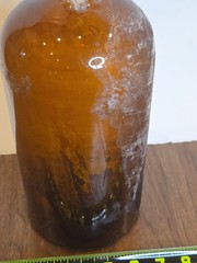 VINTAGE HANDMADE Large Apothecary Glass Bottle Amber Brown 12″